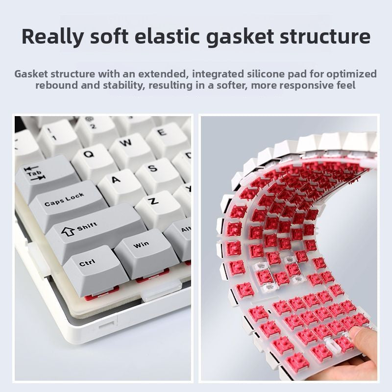 F99 gasket structure flexing to show the soft elastic silicone pad and switches
