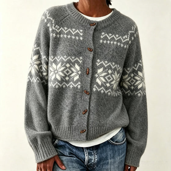 Fair Isle Snowflake Button Front Knit Cardigan