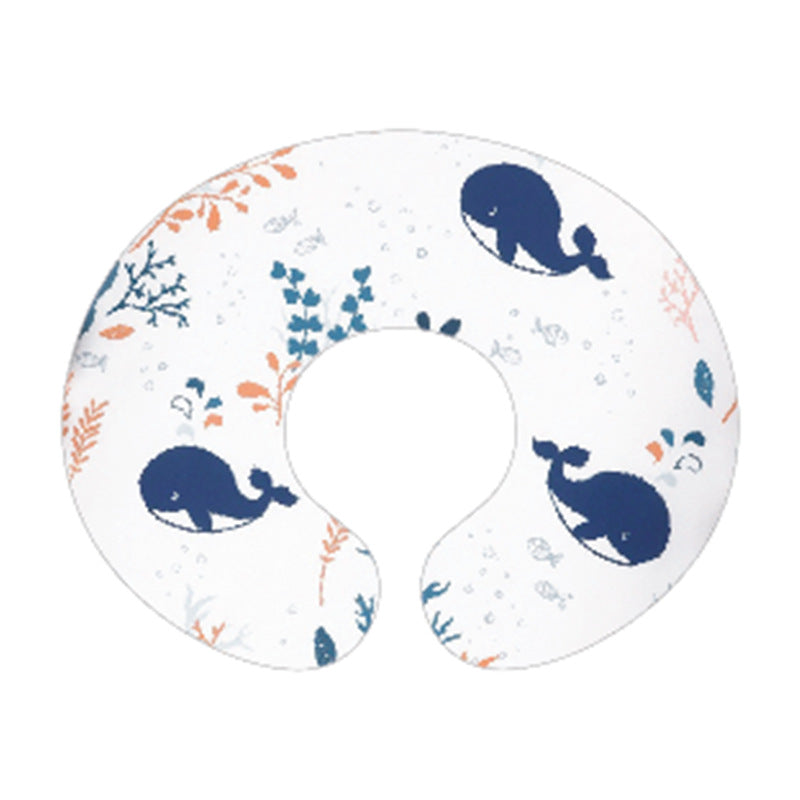 U-shaped pillowcase with navy whales and coral sprigs on white, option Whales Pillowcase