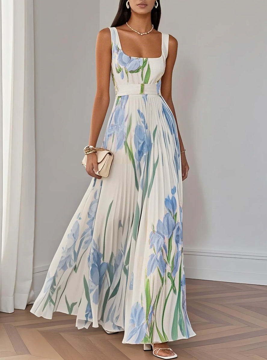 Floral Print Pleated Maxi Dress | alternative angle product detail