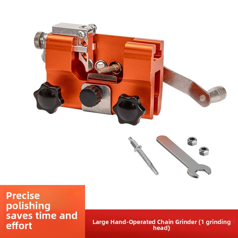 Large body version of the orange manual chainsaw chain sharpener with grinding heads