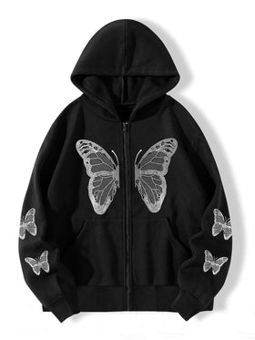 Rhinestone Butterfly Zip Hoodie