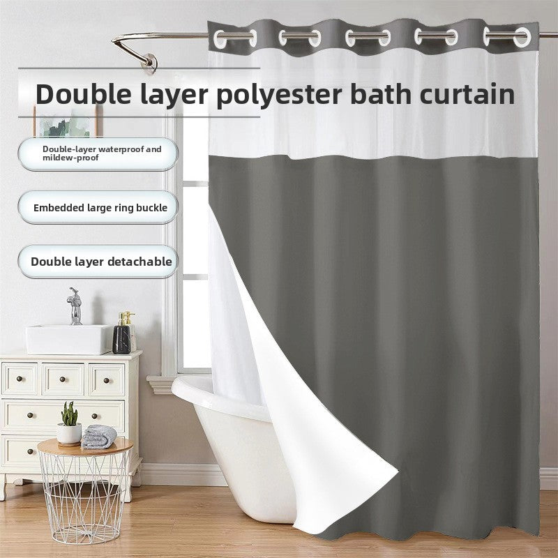 Front view of the double layer waterproof fabric shower curtain