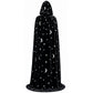 Black variant, size 180: black hooded velvet cloak with silver stars and crescent moons, full length
