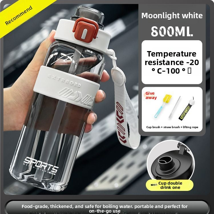 Sports water bottle shown with its matching cleaning kit accessories