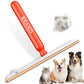 Short handle large pet hair remover brush with an orange handle, paw print base and gold-tone spiral edge