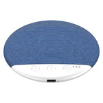 Light blue bedside sleep speaker seen from above with timer buttons on the edge