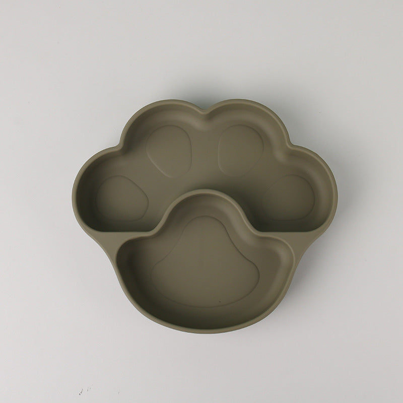 Army green bear paw plate alone, with a wide pad and a toe section, on a gray background