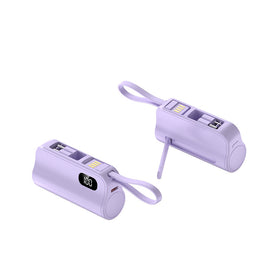Mini Capsule Power Bank with Dual Plugs and Lanyard Cable
