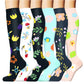 Knee high compression socks with athletic stripe prints for running and cycling