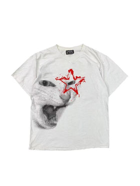 Unisex Oversize Rock Cat Print Short Sleeve T-Shirt