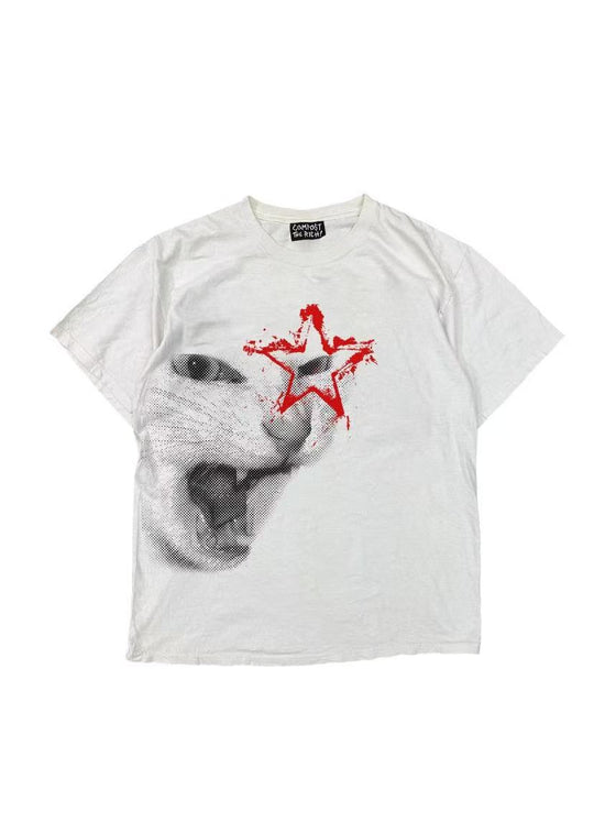 Unisex Oversize Rock Cat Print Short Sleeve T-Shirt