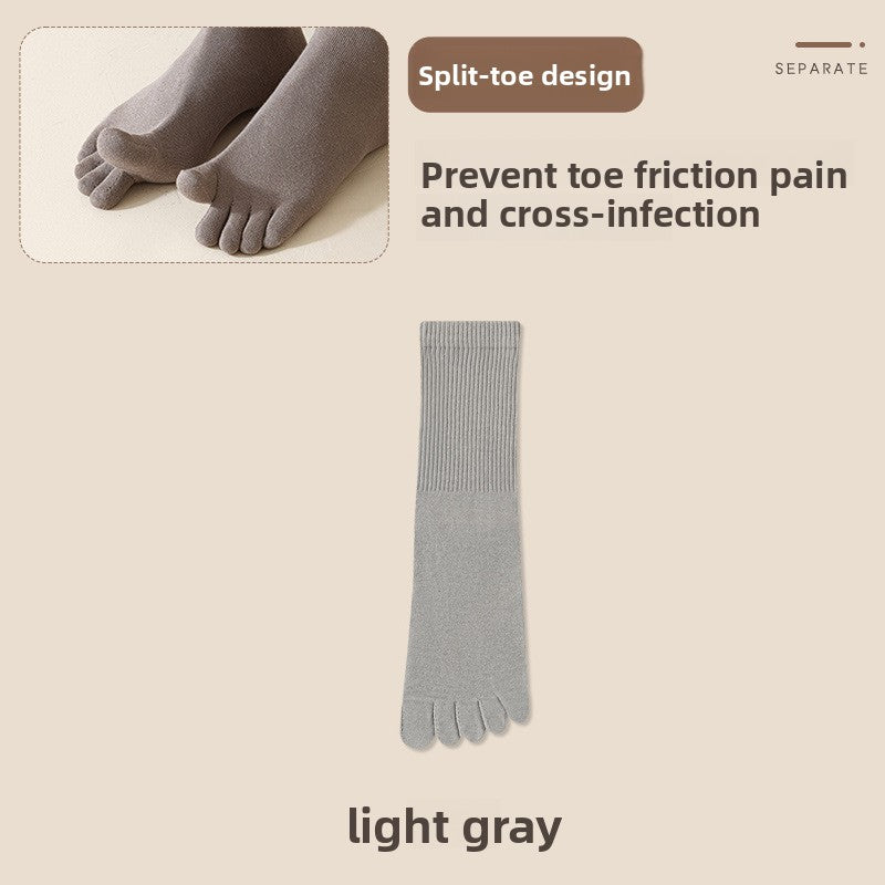 Light Gray five-finger cotton sock laid flat with separated toes, Light Gray option