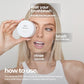 How to use panel with a woman holding the SIIMUNANA tub: wet your toothbrush, brush for 2 minutes, rinse and smile