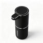 Black ABS touch free foaming soap dispenser with silver ring on white background