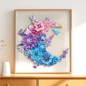 Moon Flower building block set assembled into a Nordic moon-and-flower wall panel, front view