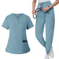 Scrub top side pocket opening shown empty on a plain background