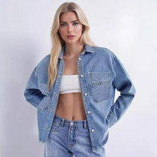Womens Relaxed Washed Denim Shirt with Side Slits