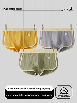 Ribbed cotton boxer briefs showing the contrast elastic waistband and leg trim