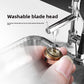 Round foil blade head of the ladies shaver rinsed clean under a running tap