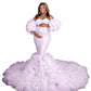 Plus-size fluffy tulle maternity photo shoot outfit, strapless bustier