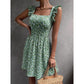 Floral square neck ruffle strap tie back mini dress shown flat, full length