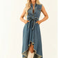 Sleeveless Denim Dress with Adjustable Waist for Casual Day, Trip, Relaxed Outing with Easy Styling | angled lifestyle sty...