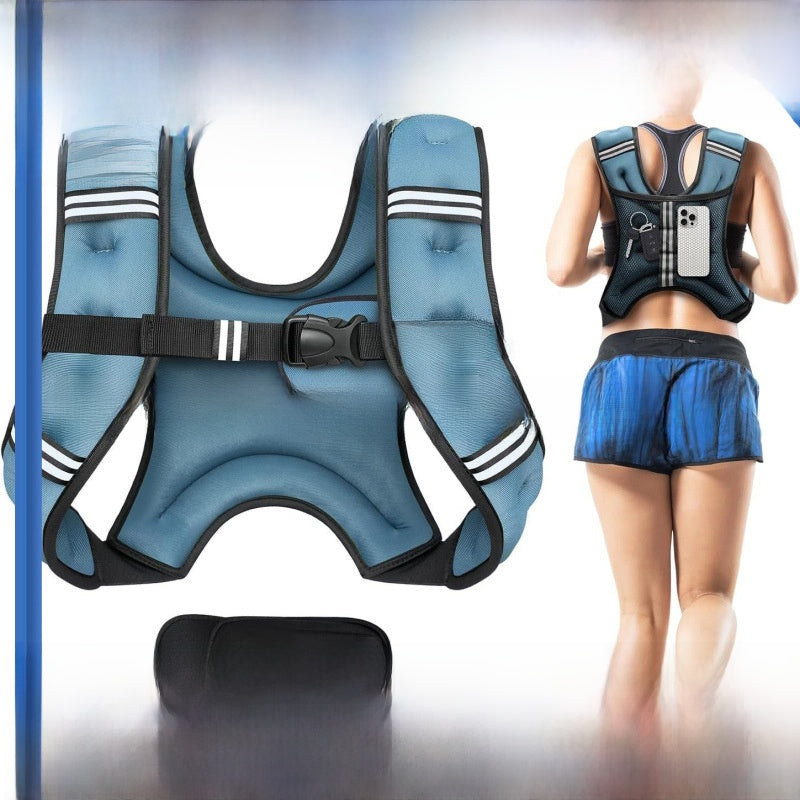 Adjustable weighted vest side profile showing torso straps