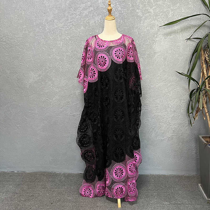 Full length two tone guipure lace boubou maxi robe on model