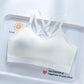 White bra top with white crossed back straps on a white tray, White option, size L