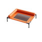 Elevated pet bed with capped metal legs holding it off the floor