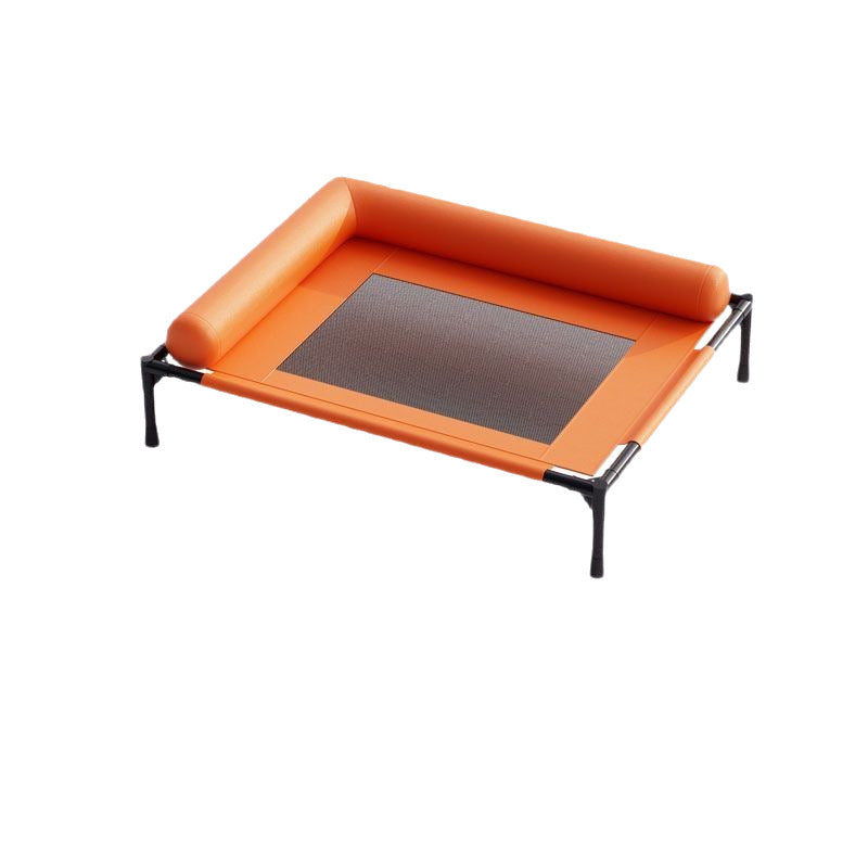Elevated pet bed with capped metal legs holding it off the floor