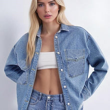 Womens Washed Denim Shirt Jacket with Chest Pockets