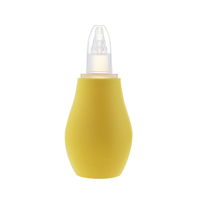 White manual squeeze bulb baby nasal aspirator with soft rounded TPE tip and clear cap