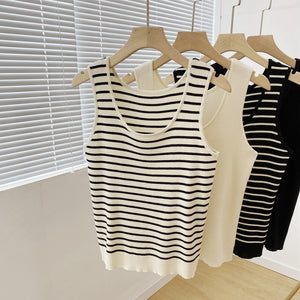 Striped sleeveless camisole top front view