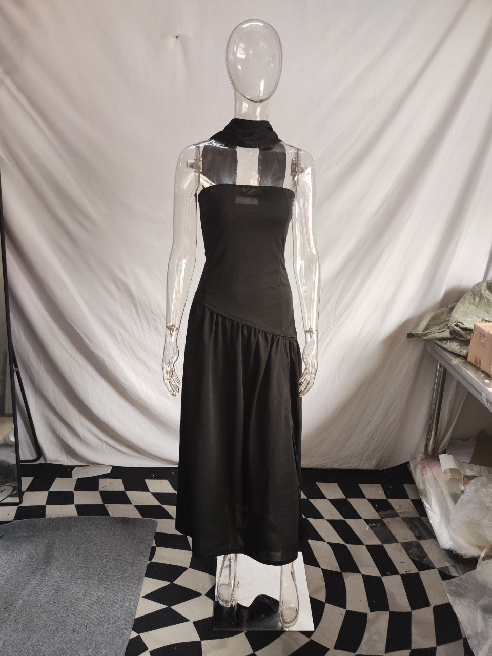 Lookbook page styling with strappy heels and gold drop earrings