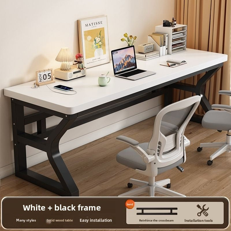 White top desk with a black frame and desk accessories, Black Frame Cream White, 80x50x75cm