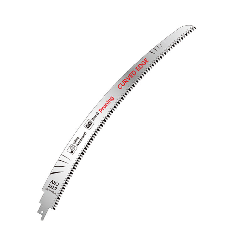 Close view of the three sided ground teeth along the edge of the curved reciprocating saw blade