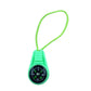 Bright green teardrop mini compass with a lime green cord loop and black dial, shown on the Fluorescent Green option