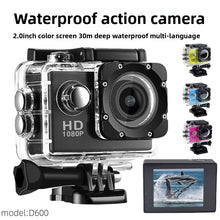 Action Camera with 2 Inch Screen, Waterproof Case and Mount