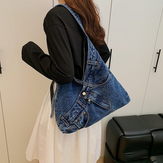 Denim Canvas Tote Bag with Shoulder Strap