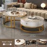 Gold Frame, White Cabinet, Veined White Stone Tops