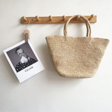 Natural Straw Summer Handbag, Handwoven Tote, Top Handle Beach Bag
