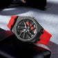 Car wheel dial quartz watch styled with a casual daily outfit