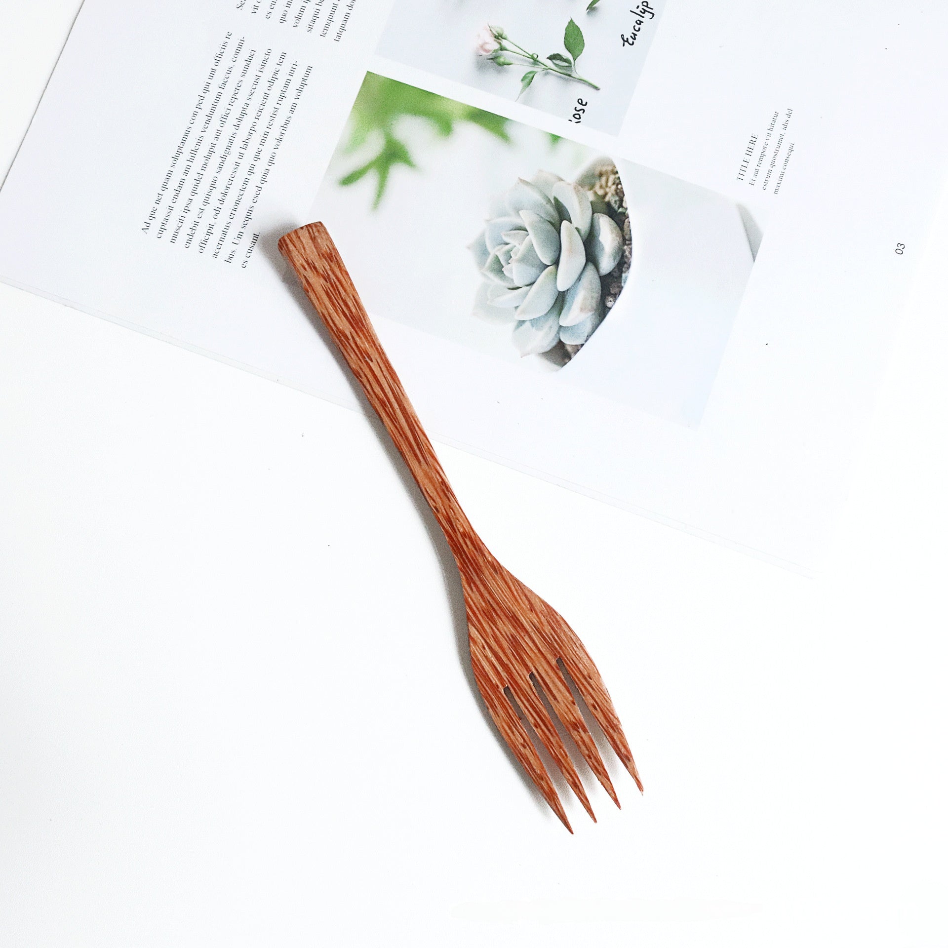 Coconut Shell Bowl with Wood Utensils | scale reference next to a hand