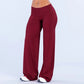 Women's fold over waist wide leg yoga pants in wine red