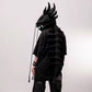 Crystal velvet dinosaur skeleton costume hood and padded spine tail shown for Halloween dress-up