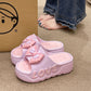 Womens platform slides, open toe front of the platform slide