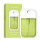 Green apple POWER MIST paper box and matching flat 45 ml hand spray bottle on a white background