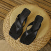 Square-Toe Kitten Heel Sandals - Black
